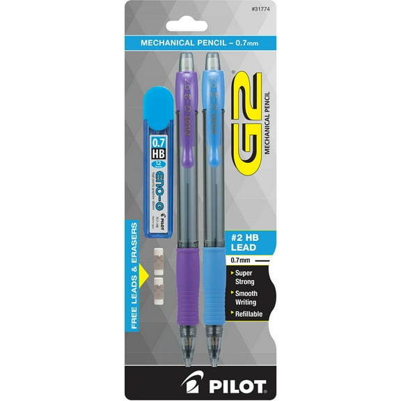 Pilot G2 Premium Mechanical Pencils, #2 HB, 0.7 mm Lead, Assorted Accent Colors, 2 Count
