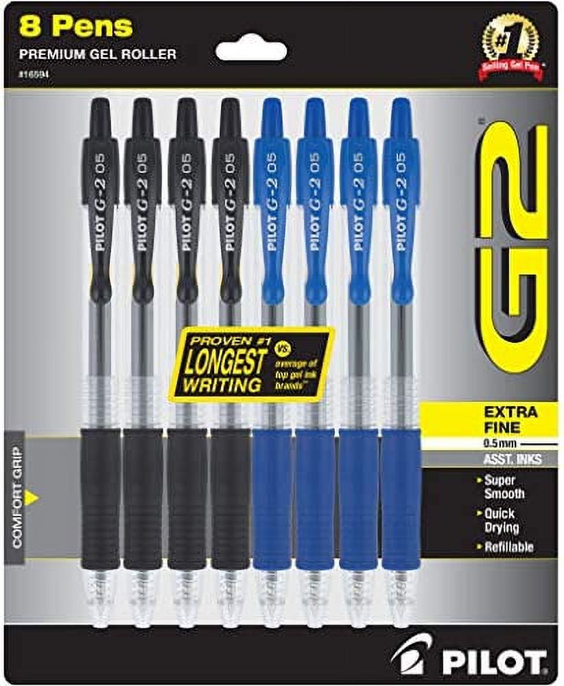 Pilot G2 Premium Refillable And Retractable Gel Ink Pens, Extra Fine Point ( 0.5mm), Black and Blue, 8 Count (16594) 
