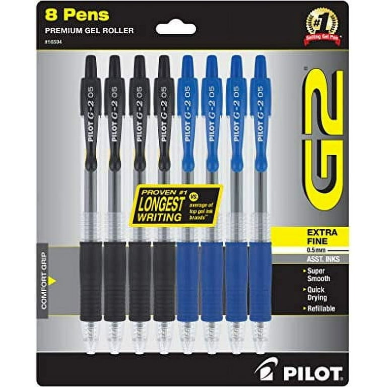 Pilot G2 Premium Refillable And Retractable Gel Ink Pens, Extra Fine Point ( 0.5mm), Black and Blue, 8 Count (16594) 