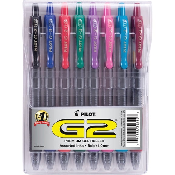 Pilot G2 Premium Retractable Gel Ink Pens, Bold Point, 1.0 mm, Assorted Ink, 8 Pack