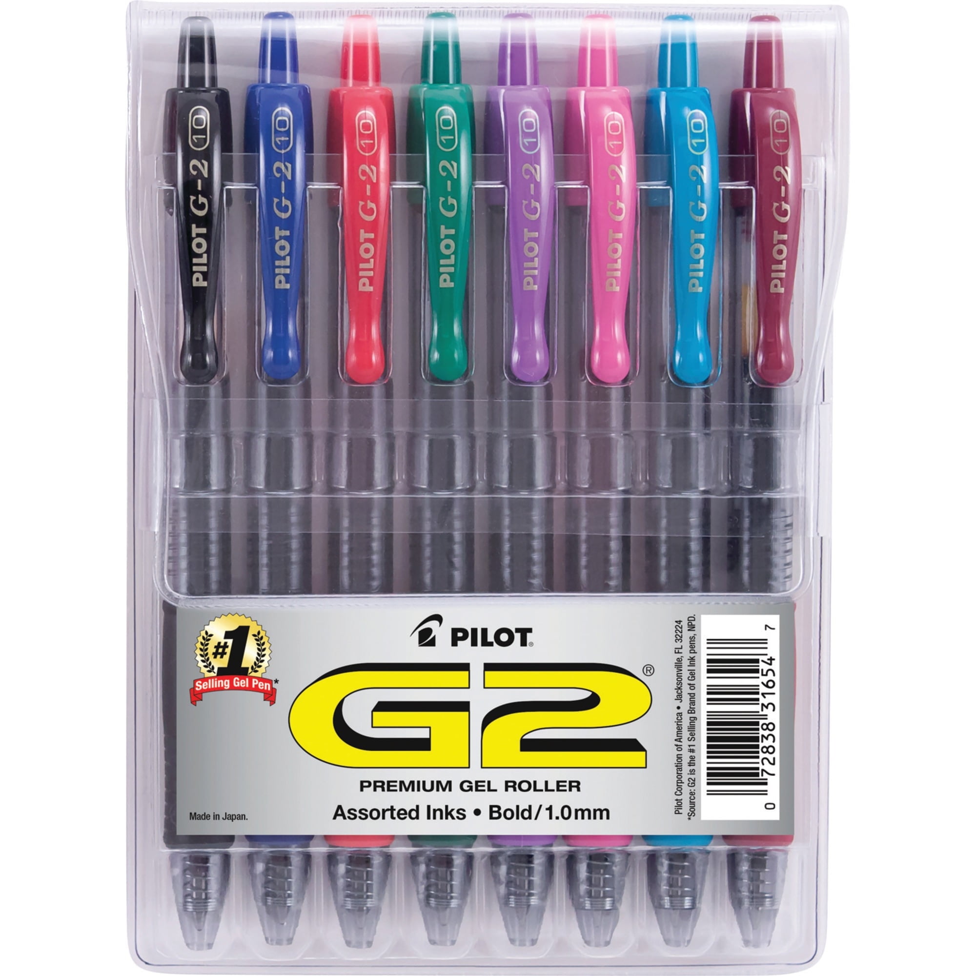 Pilot G2 Premium Retractable Gel Ink Pens, Bold Point, 1.0 mm, Assorted Ink, 8 Pack