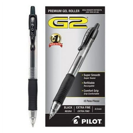 Pilot G2 Premium Retractable Gel Ink Pen, Refillable, Black, 0.5 mm, 12 Count