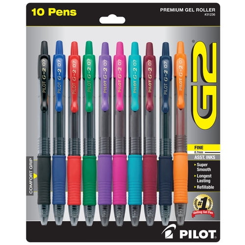 Pilot G2 Premium Retractable Gel Ink Pens, Fine Point (0.7 mm), Assorted  Ink, 10 Count 17510780