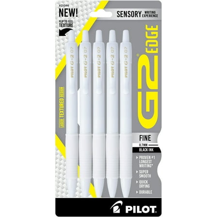 Pilot G2 Premium Retractable Gel Ink Pens, Fine Point, Black Ink, Edge White 5 Count