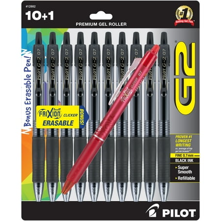 Pilot G2 Premium Retractable Gel Ink Pens, Fine Point, Black, 10 Count with Bonus