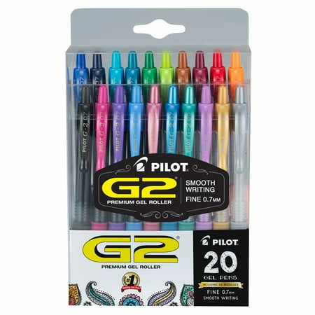 Pilot G2 Premium Retractable Gel Ink Rolling Ball Pen, Fine Point (0.7 mm), Assorted Ink, 20 Count