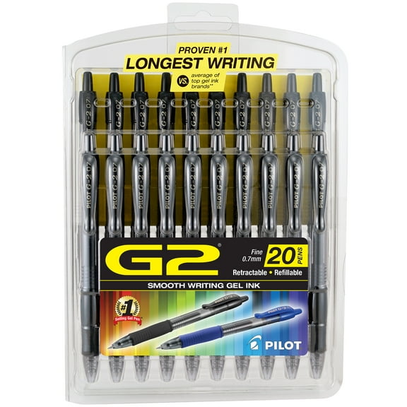 Pilot G2 Premium Retractable Gel Ink Pen, Fine Point, Black Ink, 20 Count