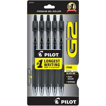 Pilot G2 Premium Retractable Gel Ink Pens, Fine Point, 0.7mm. Black Ink, 5 Pack
