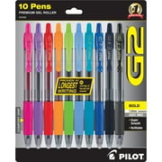 Pilot G2 Premium Retractable Gel Ink Pens, Bold Point, Assorted Ink, 10 Count
