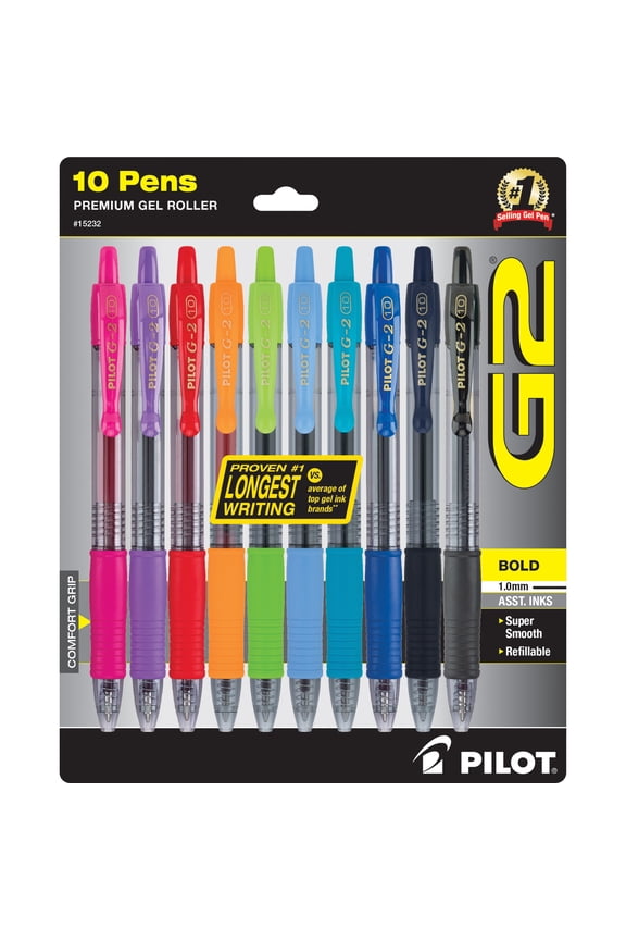 G2 Premium Retractable Gel Ink Pens, Bold Point, Assorted Ink, 10 Count