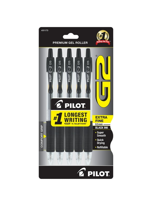Pilot G2 Premium Retractable Gel Ink Rolling Ball Pens, Extra Fine Point, Black, 5 Count