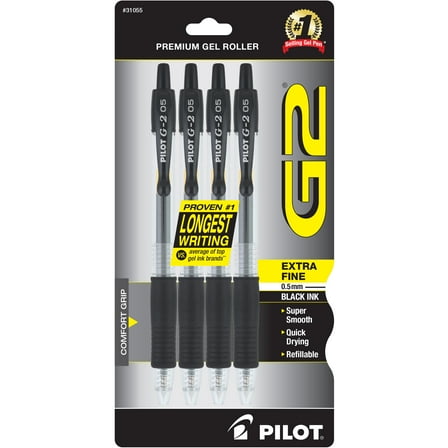 Pilot G2 Premium Retractable Gel Ink Pens, Extra Fine Point, Black Ink, 4 Count