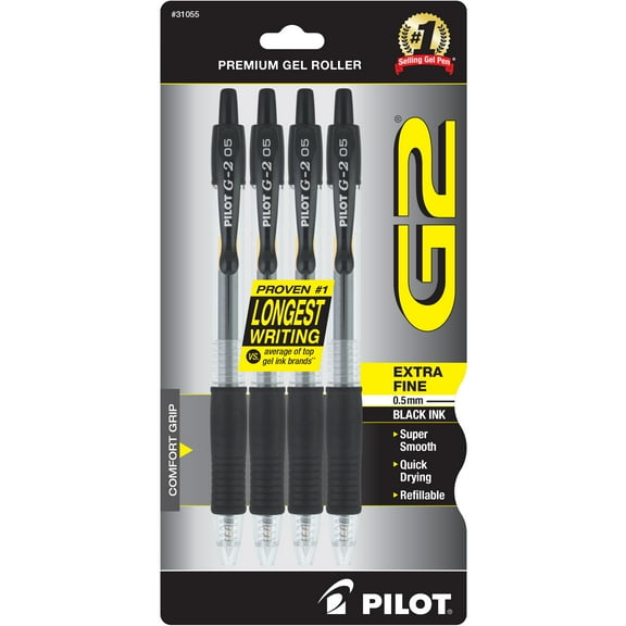 Pilot G2 Premium Retractable Gel Ink Pens, Extra Fine Point, Black Ink, 4 Count