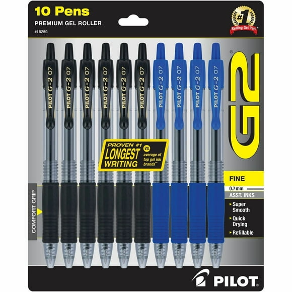 Pilot G2 Premium Retractable Gel Ink Pens Fine Point, Black and Blue Ink, 10 Count