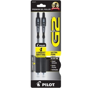 Pilot G2 Premium Retractable Gel Ink Pens, Ultra Fine Point, 0.38 mm, Black Ink, 2 Pack