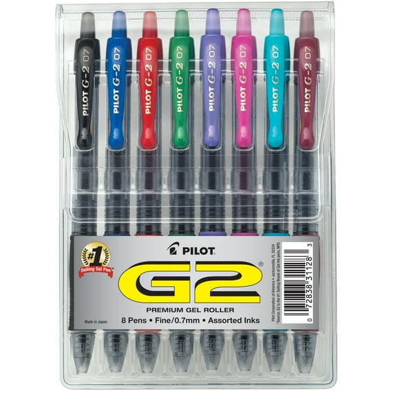 Pilot G2 Premium Retractable Gel Pens, Fine Point (0.7 mm), Assorted Ink, 8 Count