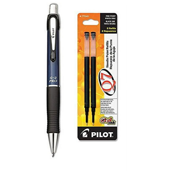 Pilot G2 Pro Gel Ink Rolling Ball, Fine Black Ink Blue Barrel 1 Pen & 2 Refills