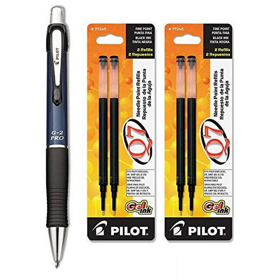 Pilot G2 Pro Gel Ink Rolling Ball, Fine Black Ink Blue Barrel 1 Pen & 4 Refills