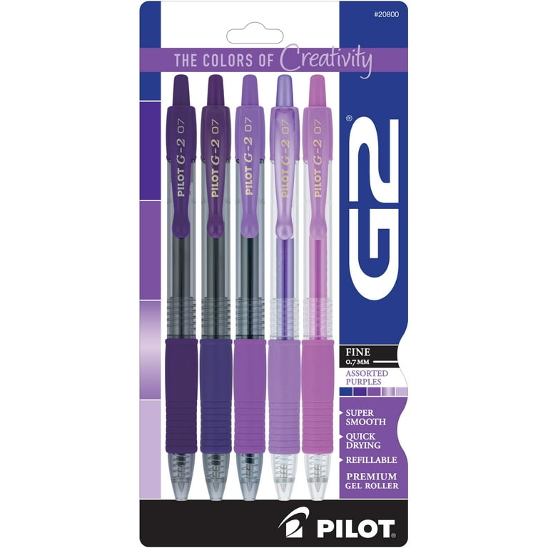PILOT パープル ボールペン 本体 Pilot G2 Retractable Gel Pens, Fine Point 0.7mm, Purple Hues, 5