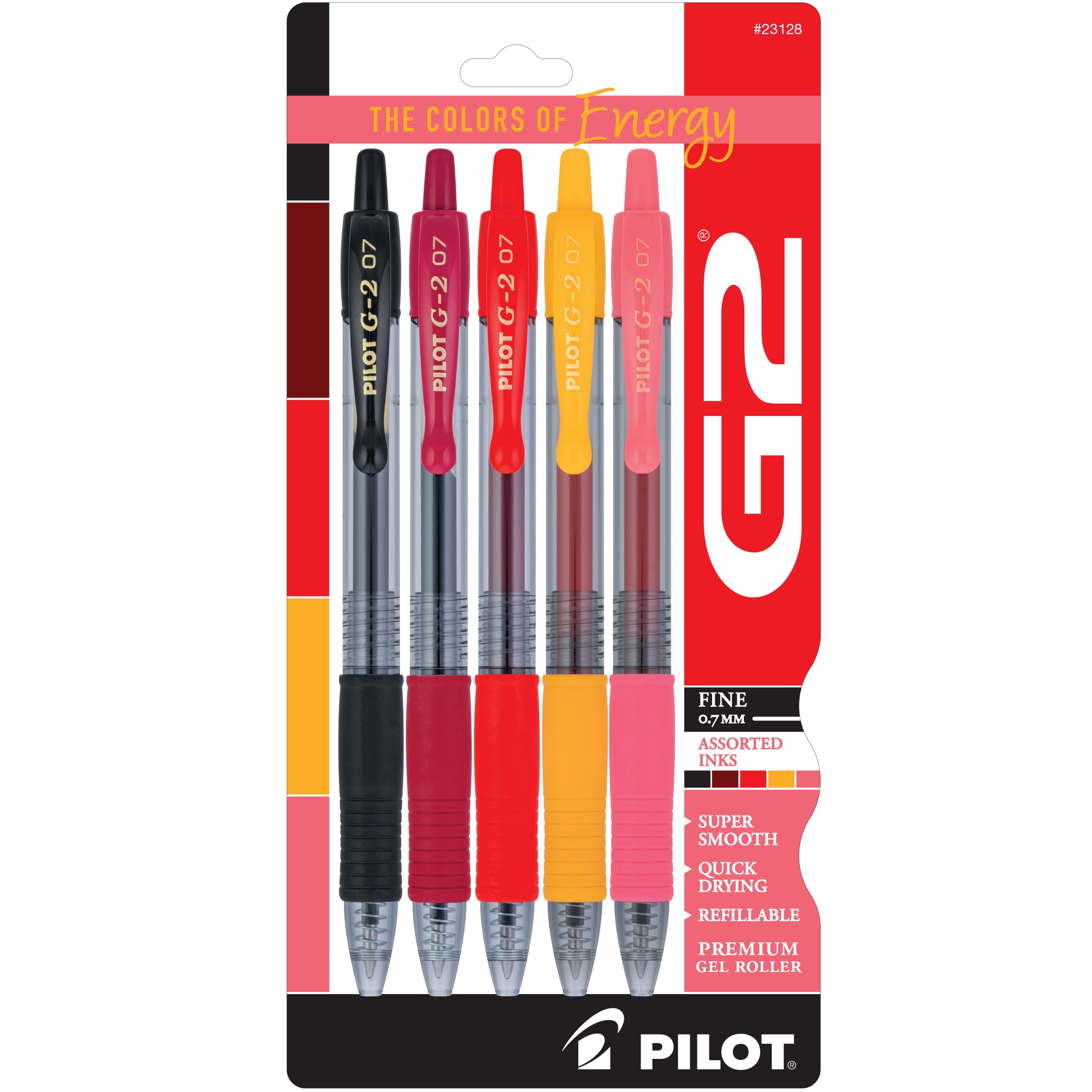 Pilot G2 Red Premium Gel Pens, Fine Point, 0.7mm, Assorted Ink, 5 Count