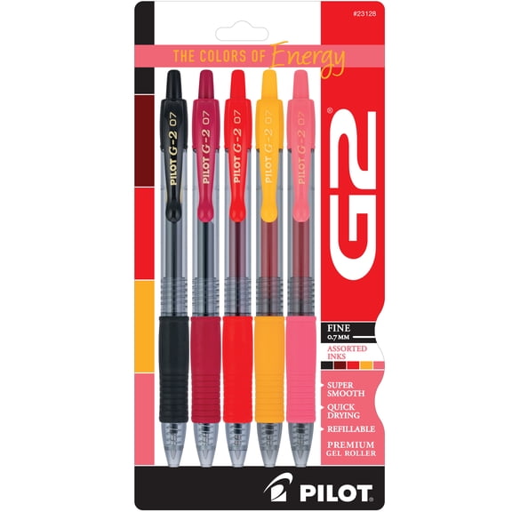 Pilot G2 Red Premium Gel Pens, Fine Point, 0.7mm, Assorted Ink, 5 Count