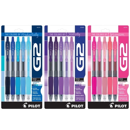 Pilot G2 Retractable Boost Bundle, 5 Pack Pink, 5 Pack Purple, 5 Pack Blue