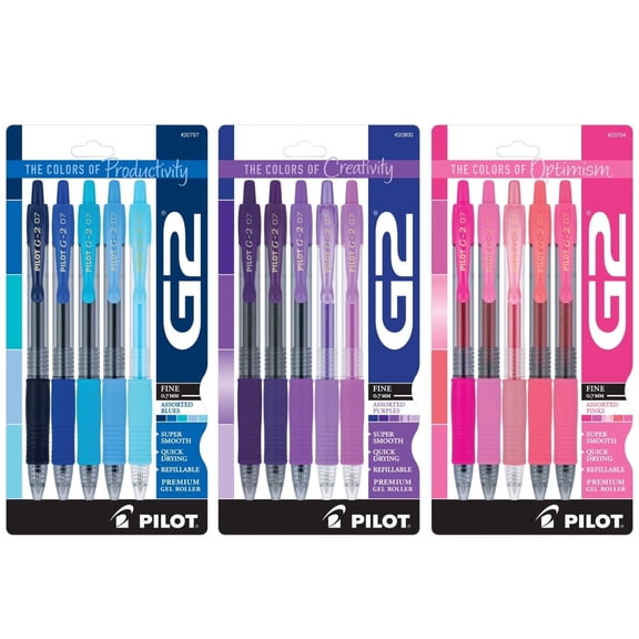 Pilot G2 Retractable Boost Bundle, 5 Pack Pink, 5 Pack Purple, 5 Pack Blue
