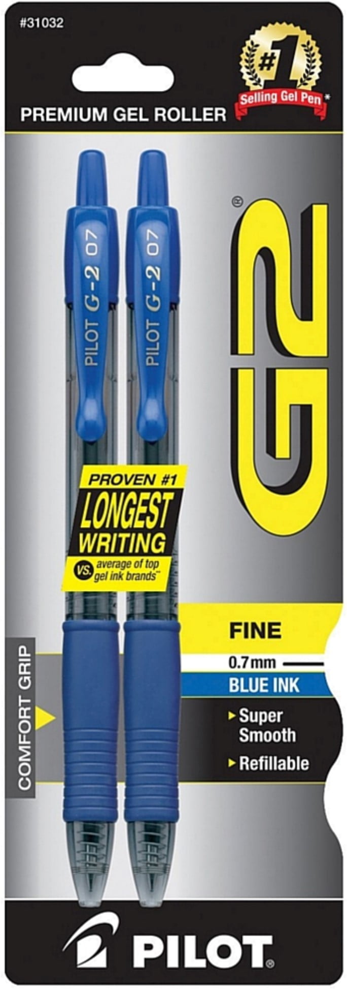 Pilot G2 Retractable Fine Point Premium Gel Roller Ball Pens, Blue 2 ea (Pack of 6)