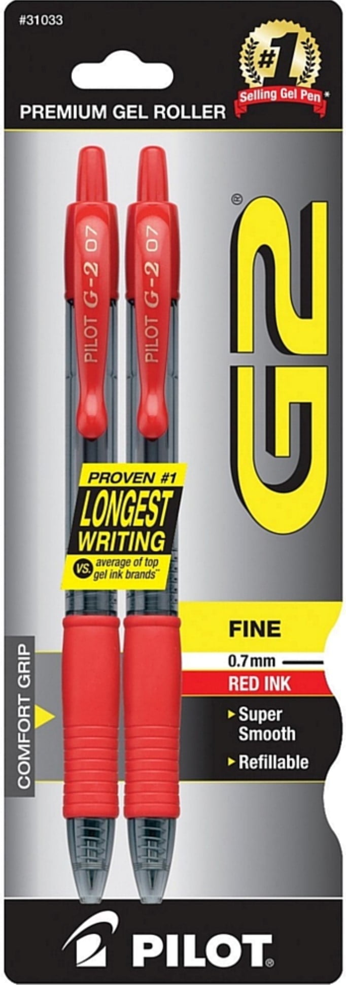 Pilot G2 Retractable Fine Point Premium Gel Roller Ball Pens, Red 2 ea (Pack of 3)