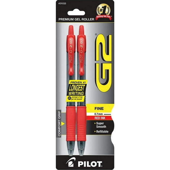 Pilot G2 Retractable Fine Point Premium Gel Roller Ball Pens, Red 2 ea (Pack of 3)
