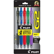 Pilot G2 Retractable Gel Ink Pens, Bold Point, 1.0mm, Assorted Colors, 5 Pack