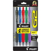 Pilot G2 Retractable Gel Ink Pens, Bold Point, Asst, 5 Pack