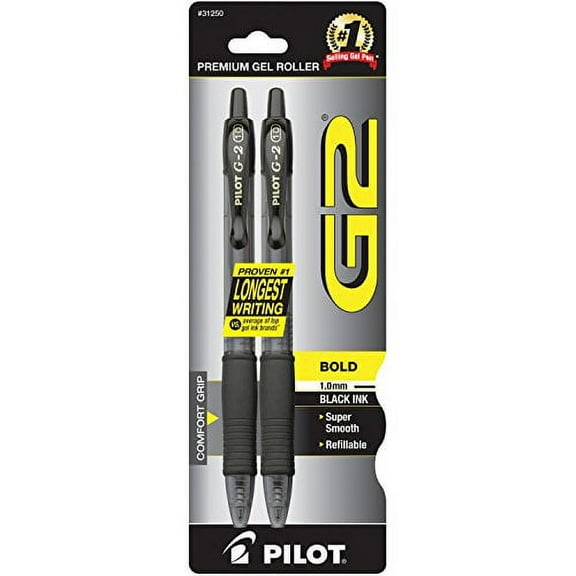 Pilot G2 Retractable Gel Ink Pens, Bold Point, Black, 2 Pack, 17510781 (Pack of 48)