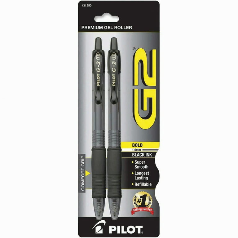 Pilot G2 Retractable Gel Ink Pens Bold Point Black 2 Pack