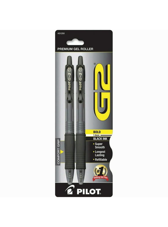 Pilot G2 Retractable Gel Ink Pens, Bold Point, Black, 2 Pack, 17510781