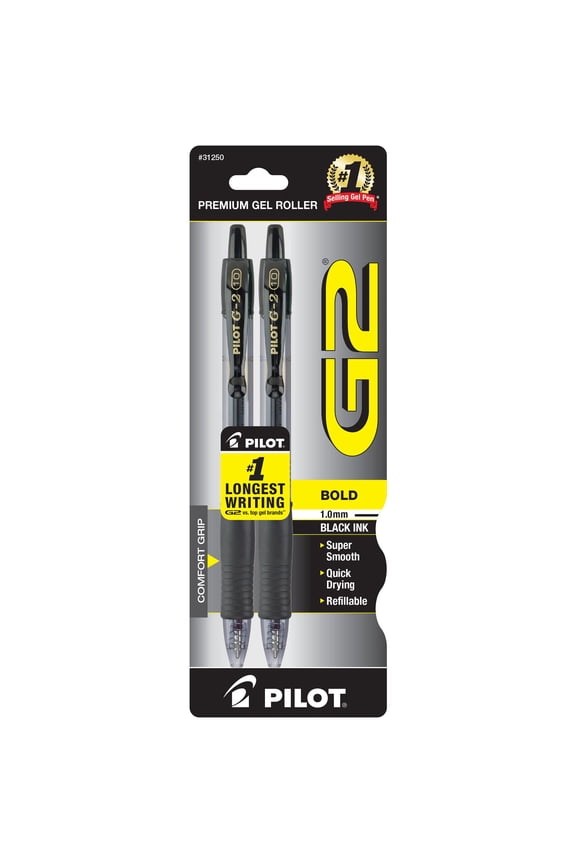 G2 Retractable Gel Ink Pens, Bold Point, Black, 2 Count