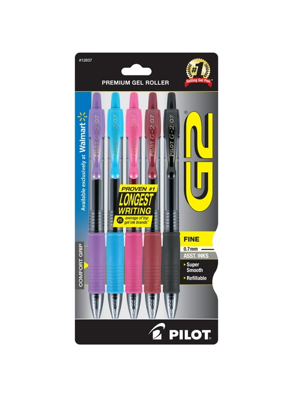 Pilot G2 Retractable Gel Ink Pens, Fine Point, Assorted Colors, 5 Pack, 581480431