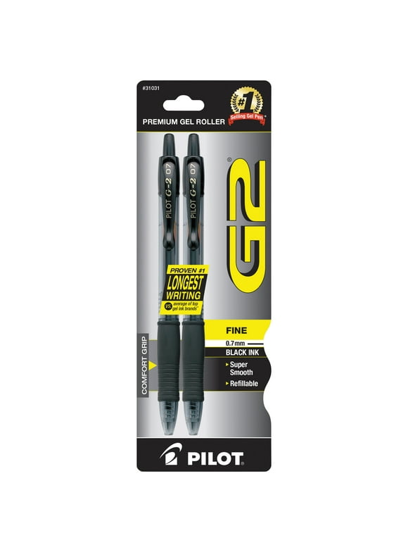 Pilot G2 Retractable Gel Ink Pens, Fine Point, Black, 2 Pack