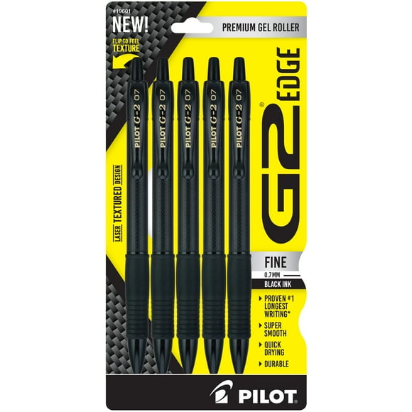 Pilot G2 EDGE Retractable Gel Ink Pens, Fine Point, 0.7mm, Black Ink, 5 Pack