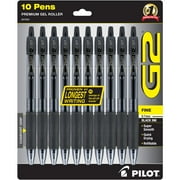 Pilot G2 Retractable Gel Ink Pens, Fine Point, Black Ink, 10 Count