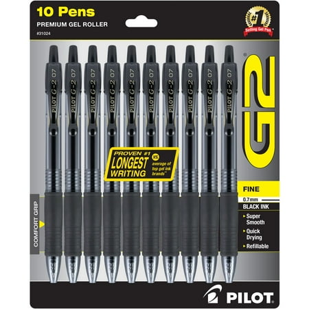 Pilot G2 Retractable Gel Ink Pens, Fine Point, Black Ink, 10 Count