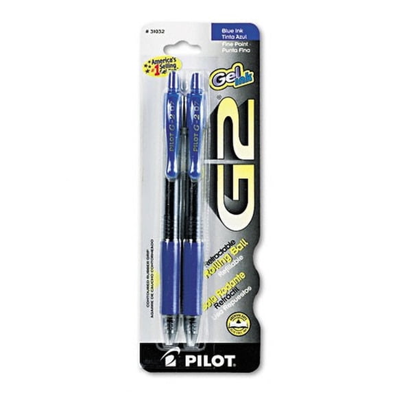 Pilot G2 Retractable Gel Ink Pens, Fine Point, Blue, 2 Pack, 17510773 (Pack of 32)