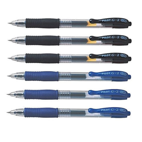 Pilot G2 Retractable Gel Ink Pens, Ultra Fine Point, 0.38 mm, Assorted Ink Colors, 6 Count