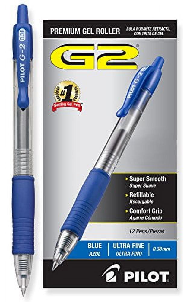 Pilot G2 Retractable Gel Ink Pens, Ultra Fine Point, 0.38 mm, Blue Ink, 12 Count
