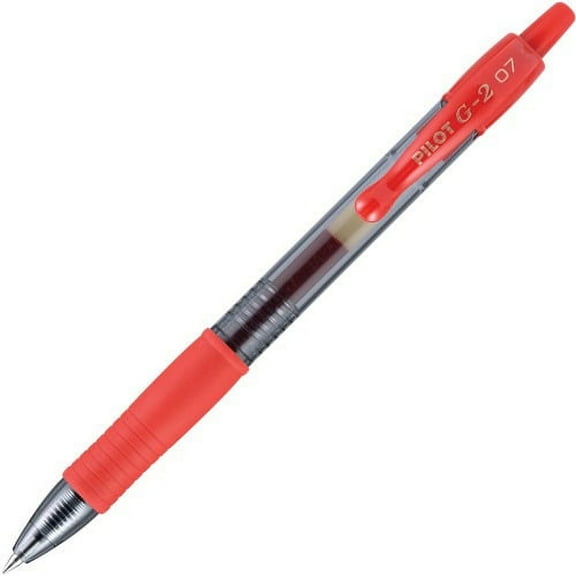 Pilot G2 Retractable Gel Ink Rollerball Pens Fine Pen Point - 0.7 mm Pen Point Size - Refillable - Red Gel-based Ink - Clear Barrel - 12 / Dozen
