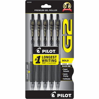 Pilot G2 Retractable Gel Ink Rolling Ball Pen Set, 5-Pen Set, Black