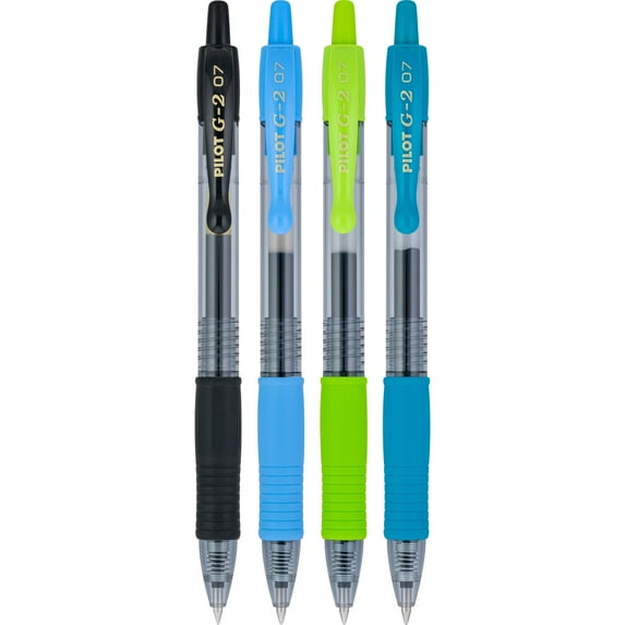 Pilot G2 Retractable Gel Pens, Fine Point, 0.7 mm, Clear Barrels, Assorted Ink, Pack Of 4 Pens