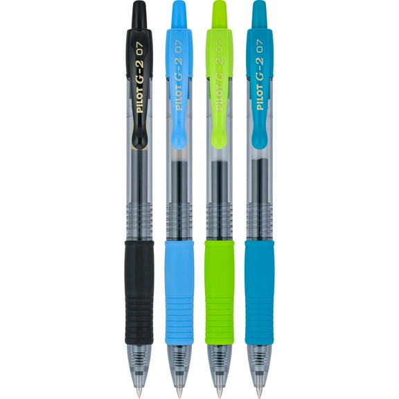 Pilot G2 Retractable Gel Pens, Fine Point, 0.7 mm, Clear Barrels, Assorted Ink, Pack Of 4 Pens