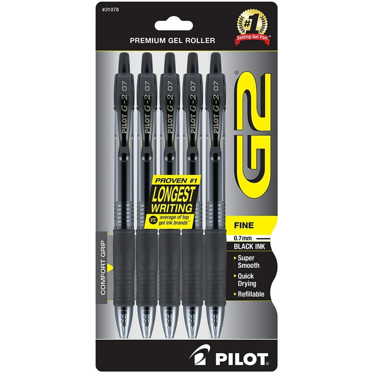 Pilot G2 Pens, Gel Ink, Rolling Ball, Retractable, Extra Fine Point, Black Ink - 5 pens
