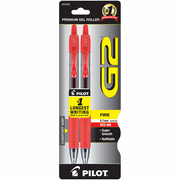 Pilot G2 Retractable Gel Roller Pens, Fine Point, Red, 2 Pk